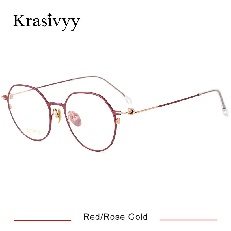 Krasivyy Women's Full Rim Polygon Round Screwless Titanium Eyeglasses Hm5008 Full Rim Krasivyy Red Rose Gold CN 