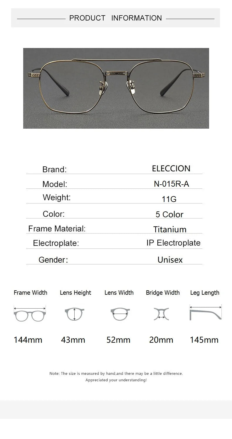 Eleccion Unisex Full Rim Square Double Bridge Titanium Eyeglasses 4015