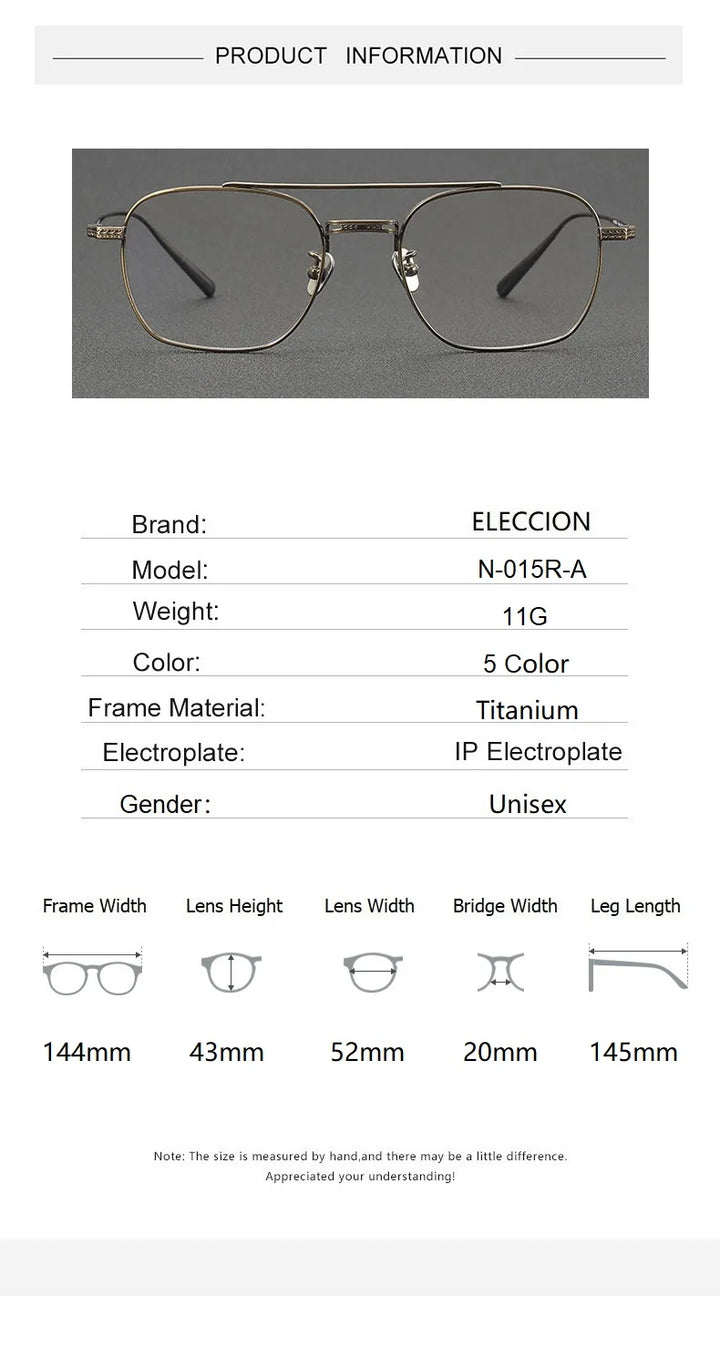 Eleccion Unisex Full Rim Square Double Bridge Titanium Eyeglasses 4015