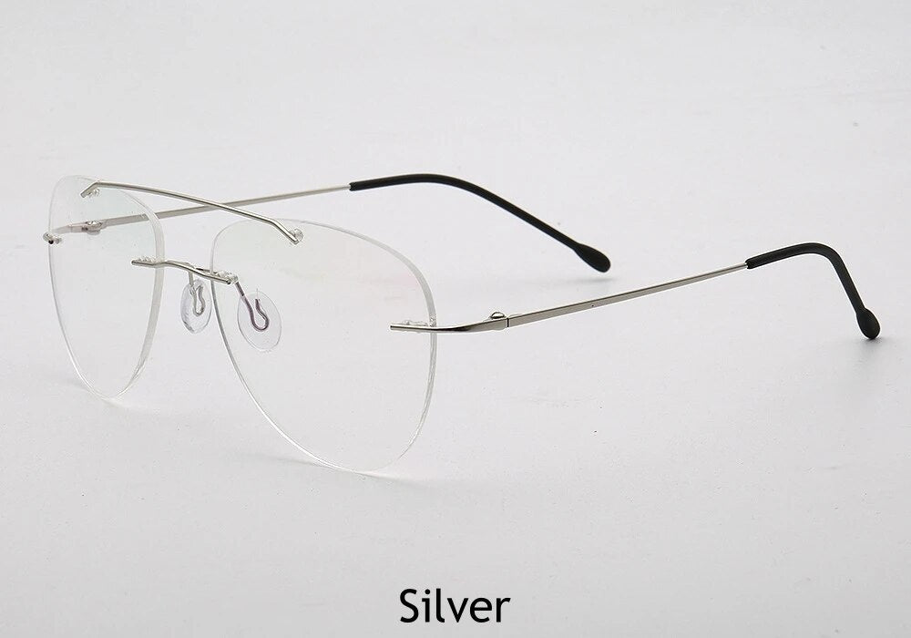 KatKani Unisex Rimless Round Double Bridge Titanium Alloy Eyeglasses R002 Rimless KatKani Eyeglasses Silver  