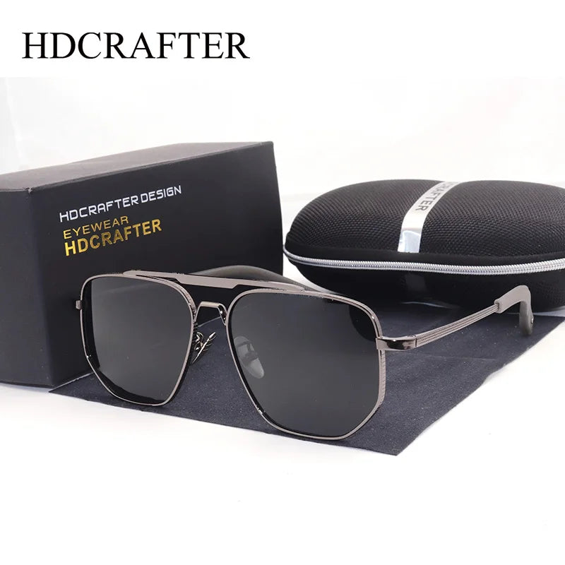 Hdcrafter Men's Full Rim Big  Polygon Double Bridge Alloy Sunglasses 914462
