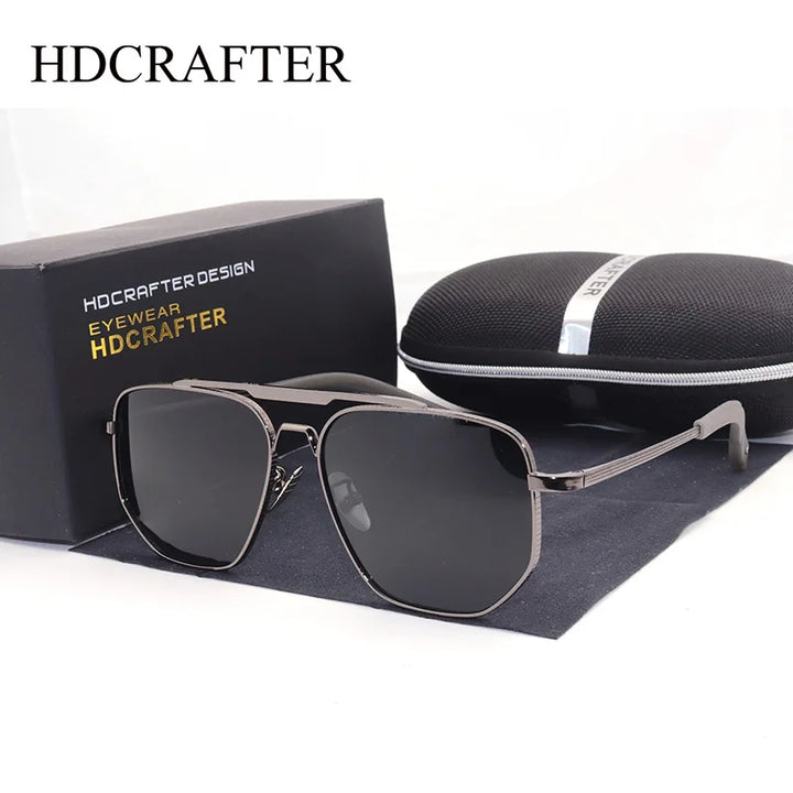 Hdcrafter Men's Full Rim Big  Polygon Double Bridge Alloy Sunglasses 914462