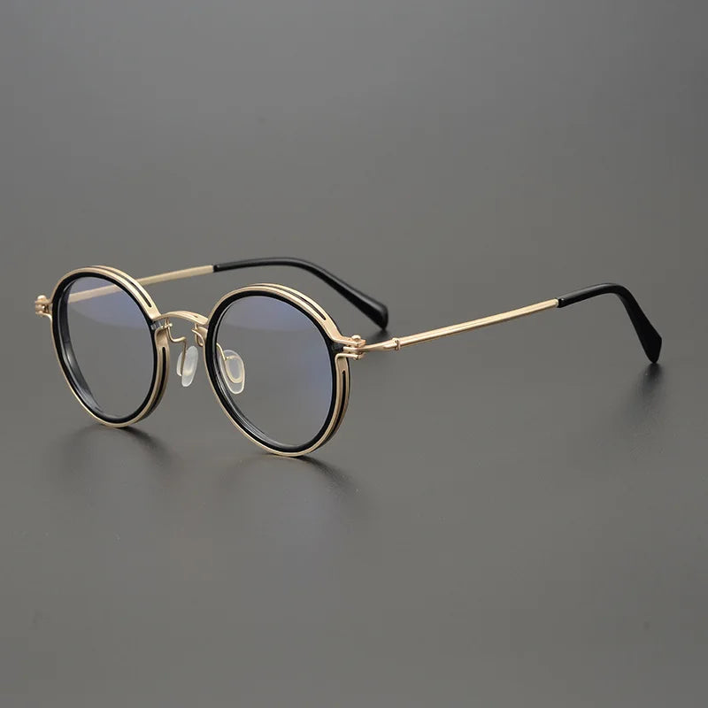 Black Mask Unisex Full Rim Round Titanium Eyeglasses Tv021 Full Rim Black Mask Black-Gold  