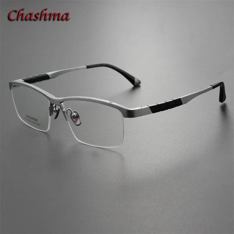 Chashma Ochki Men's Semi Rim Square Titanium Eyeglasses 27035 Semi Rim Chashma Ochki Silver  