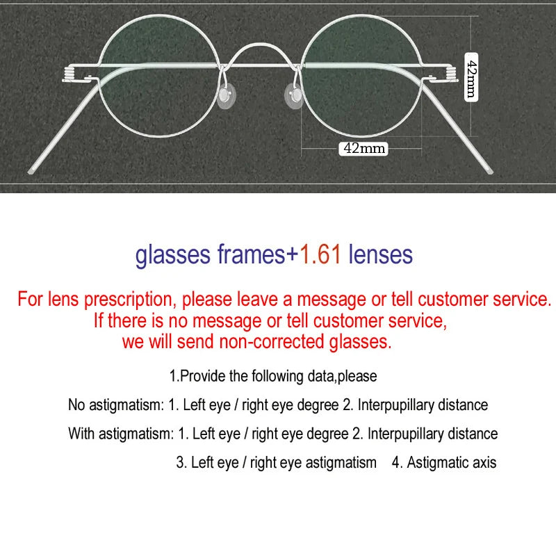 Yujo Unisex Full Rim Round Screwless Stainless Steel Eyeglasses 15032