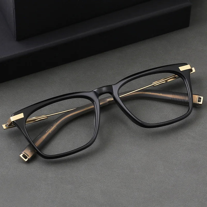 Hdcrafter Men's Full Rim Big Square Acetate Titanium Eyeglasses 403779