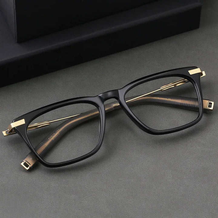 Hdcrafter Men's Full Rim Big Square Acetate Titanium Eyeglasses 403779