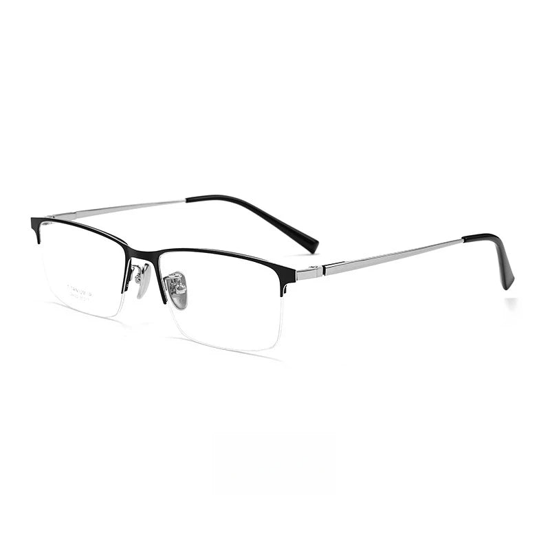 Yimaruili Men's Semi Rim Square Titanium Eyeglasses 26002 Semi Rim Yimaruili Eyeglasses Black Silver