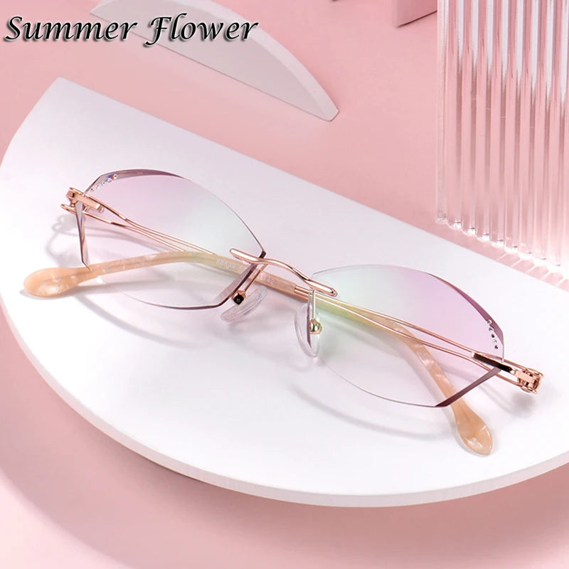 Summer Flower Women's Rimless Oval Cat Eye Titanium Eyeglasses 88839