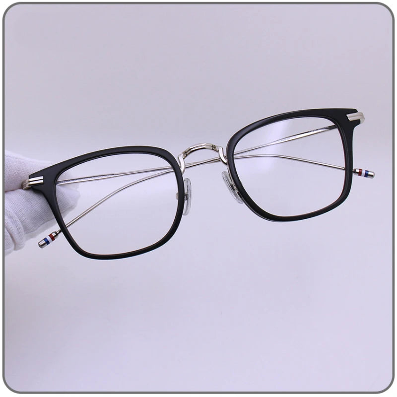 Black Mask Unisex Full Rim Square Alloy Acetate Eyeglasses T905 Full Rim Black Mask Black-Silver  