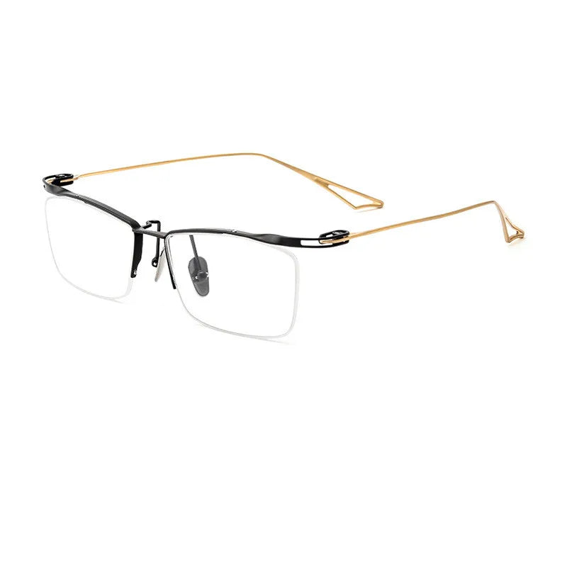 Kocolior Unisex Semi Rim Brow Line Square Titanium Eyeglasses 2266 Semi Rim Kocolior Black Gold  