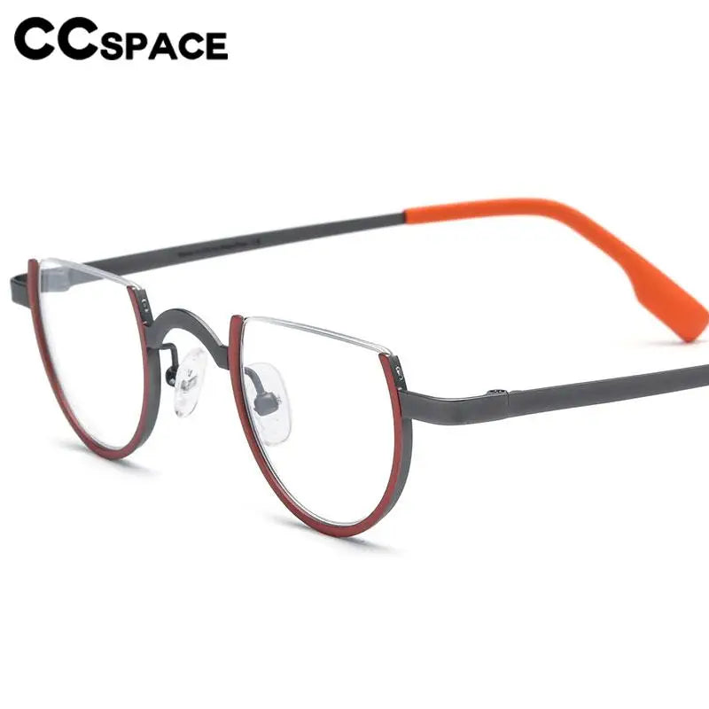 CCSpace Unisex Semi Rim Flat Top Round Titanium Eyeglasses 57156 Semi Rim CCspace   
