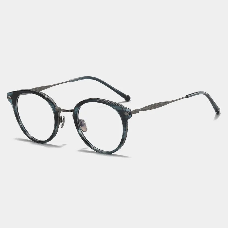 Black Mask Unisex Full Rim Round Titanium Acetate Eyeglasses 945929 Full Rim Black Mask Blue-Gray