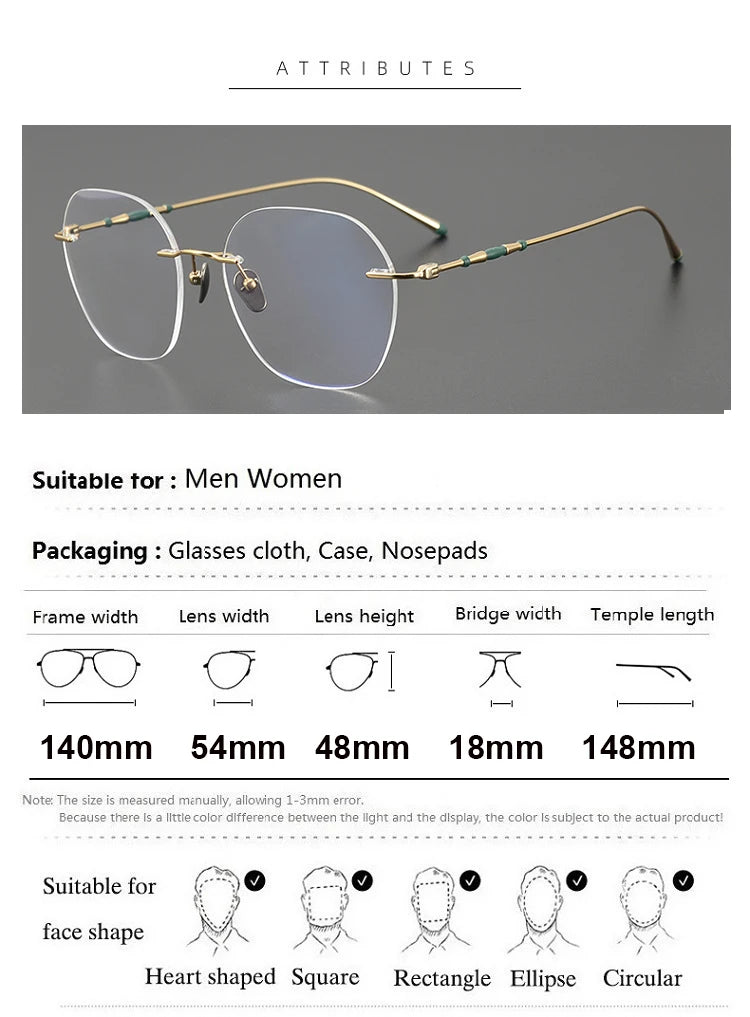 Aimee Men's Rimless Polygon Square Titanium Eyeglasses 5930 Rimless Aimee   