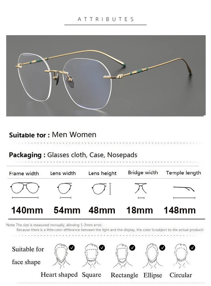 Aimee Men's Rimless Polygon Square Titanium Eyeglasses 5930 Rimless Aimee   