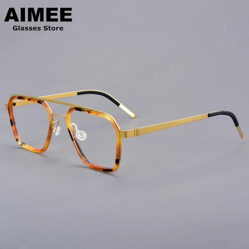 Aimee Unisex Full Rim Square Double Bridge Titanium Acetate Eyeglasses 19753