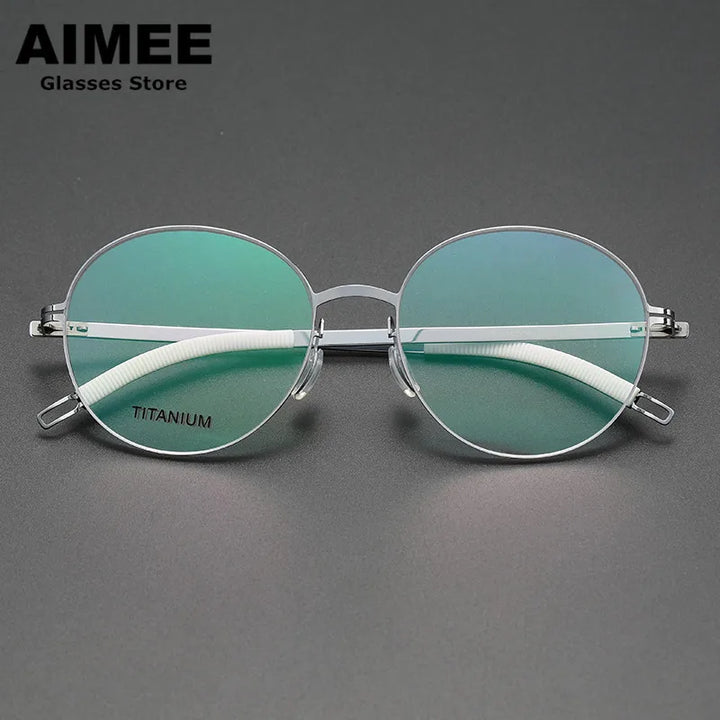 Aimee Unisex Full Rim Round Screwless Titanium Acetate Eyeglasses 2537 Full Rim Aimee Silver  