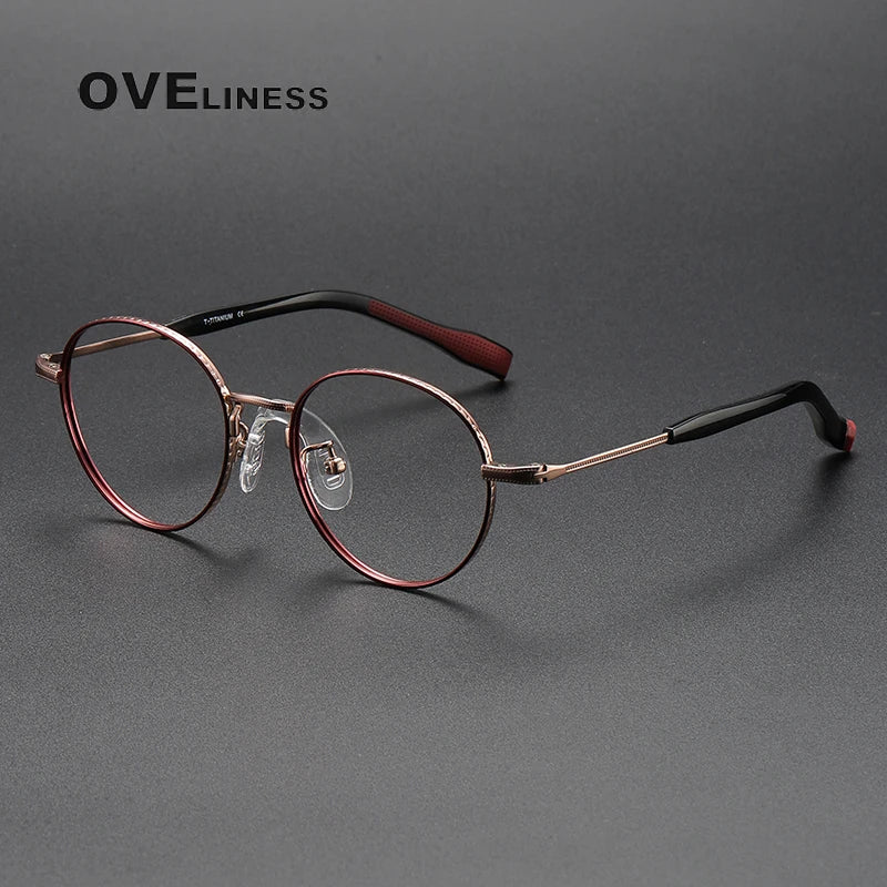 Oveliness Unisex Youth's Full Rim Round Titanium Eyeglasses 80939 Full Rim Oveliness red rose gold  