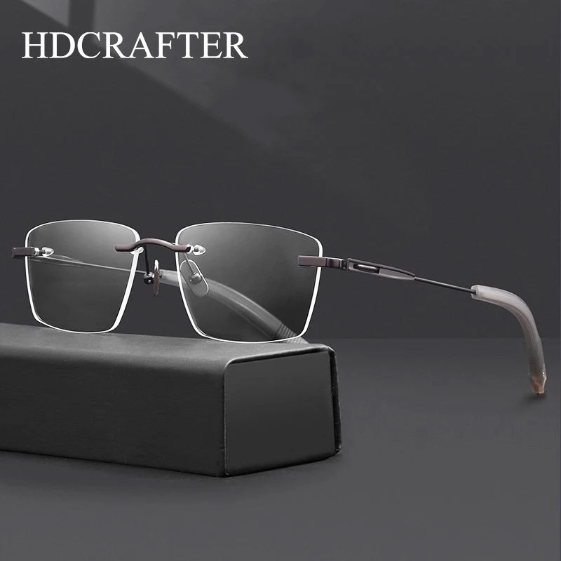 Hdcrafter Unisex Rimless Polygon Square Titanium Eyeglasses 680814
