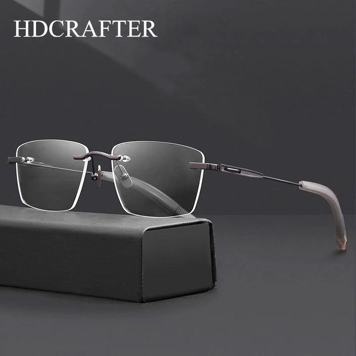 Hdcrafter Unisex Rimless Polygon Square Titanium Eyeglasses 680814