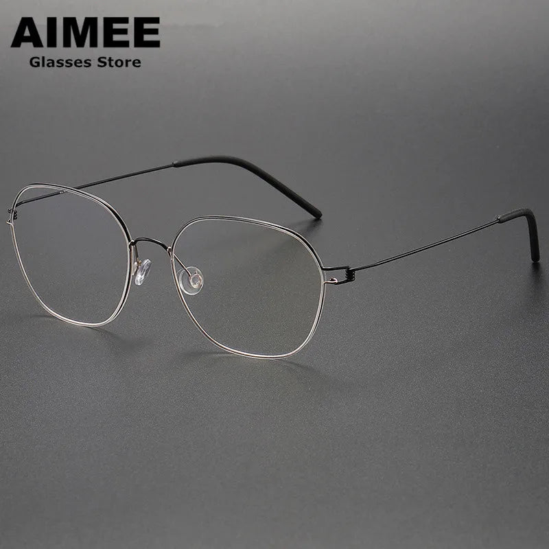 Aimee Unisex Full Rim Oval Square Screwless Titanium Eyeglasses 5417 Full Rim Aimee Black-Golden  