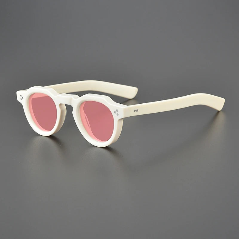 Gatenac Unisex Full Rim Flat Top Round Acetate Polarized Sunglasses M002 Sunglasses Gatenac Milky Pink  