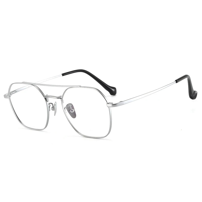 Bclear Unisex Full Rim Oval Titanium Double Bridge Eyeglasses 86677 Full Rim Bclear Silver  