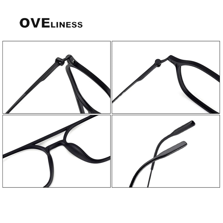 Oveliness Women's Full Rim Square Double Bridge Titanium Ultem Eyeglasses 8671 Full Rim Oveliness   