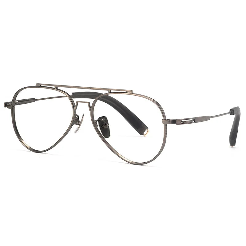 Hdcrafter Men's Full Rim Oval Double Bridge Titanium Eyeglasses L101 Full Rim Hdcrafter Eyeglasses Bronze  