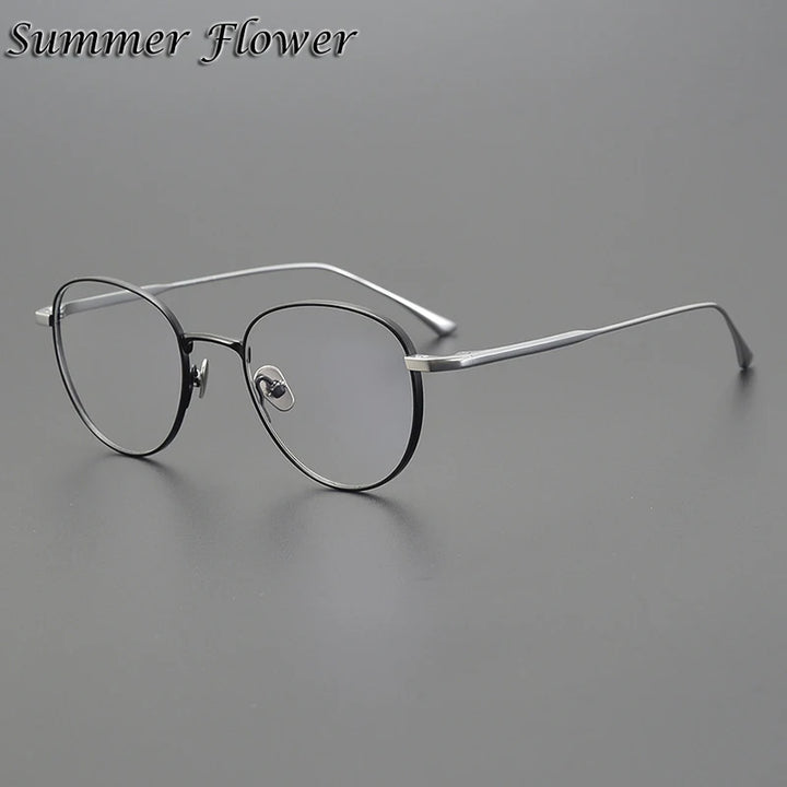 Summer Flower Women's Full Rim Flat Top Oval Titanium Eyeglasses 813321 Full Rim Summer Flower Black Silver