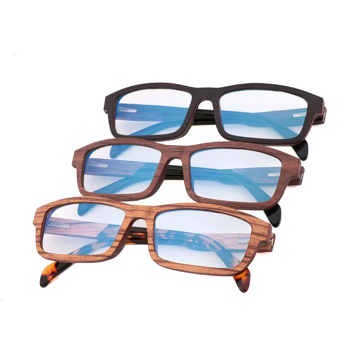 Hdcrafter Men's Full Rim Square Wood Acetate Eyeglasses 56028
