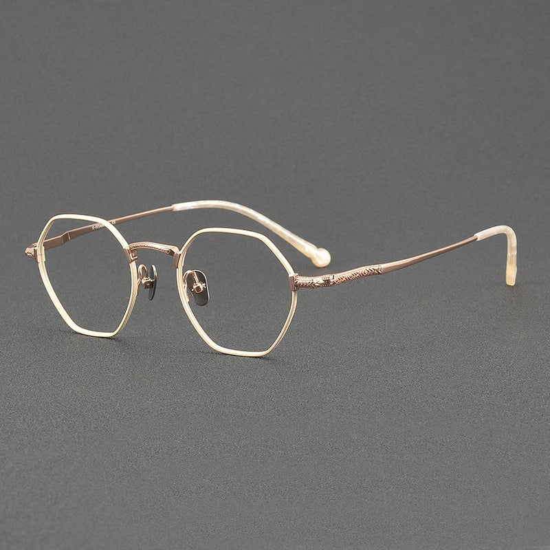 Black Mask Unisex Full Rim Flat Top Polygon Titanium Eyeglasses 40047 Full Rim Black Mask Rose Gold  