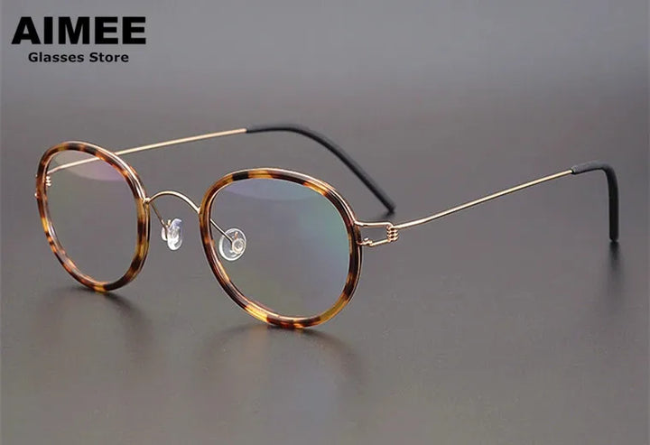 Aimee Unisex Full Rim Round Screwless Titanium Acetate Eyeglasses 13822 Full Rim Aimee Tortoise Golden  