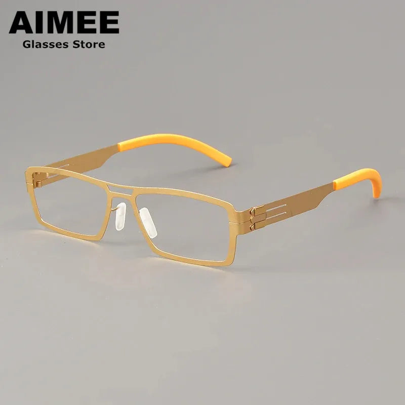 Aimee Unisex Full Rim Square Double Bridge Screwless Steel Eyeglasses 1173 Full Rim Aimee Golden  