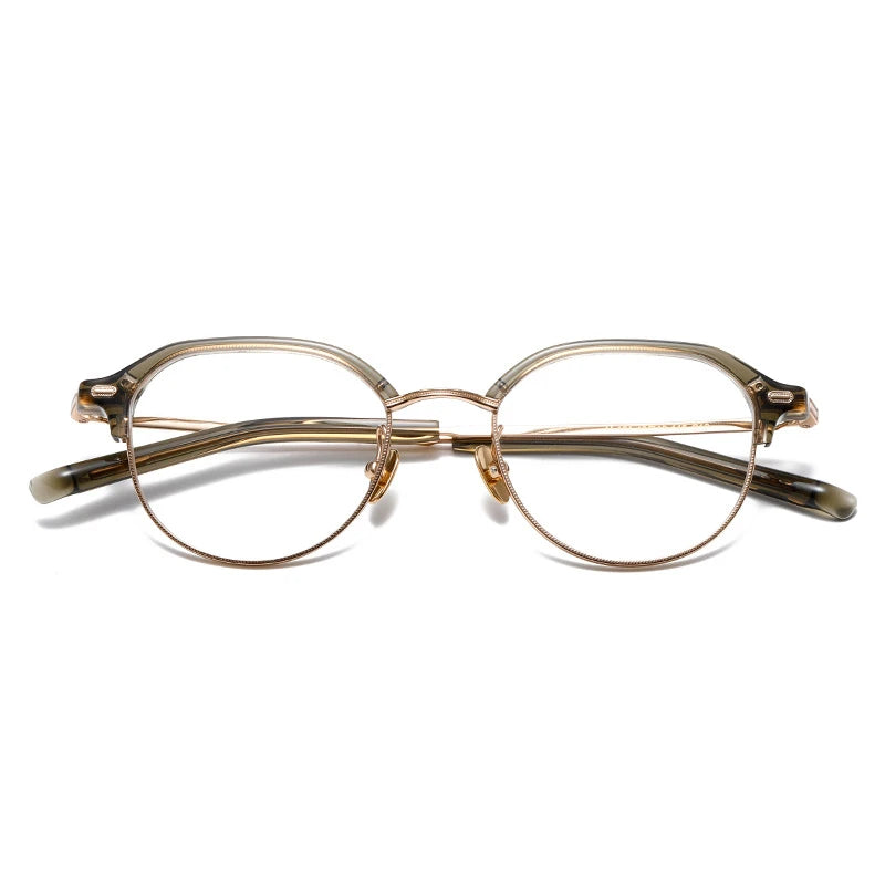 Aimee Unisex Full Rim Flat Top Round Titanium Acetate Eyeglasses 13121 Full Rim Aimee Green-Golden  