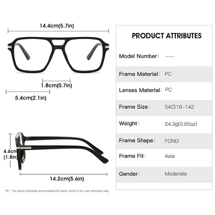 Kocolior 882200 Unisex Full Rim Square Double Bridge PC Frames FuzWeb