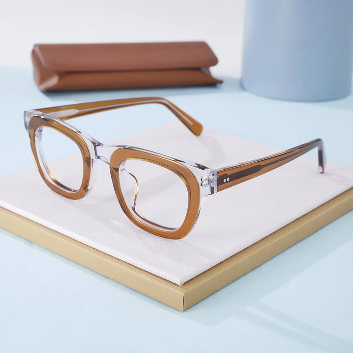 Black Mask Unisex Full Rim Square Brow Line Acetate Eyeglasses 838173