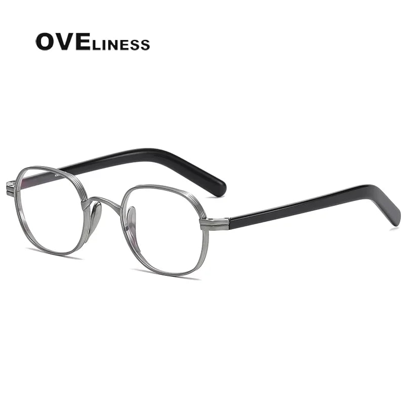 Oveliness Unisex Full Rim Flat Top Round Titanium Eyeglasses 44132 Full Rim Oveliness Silver  