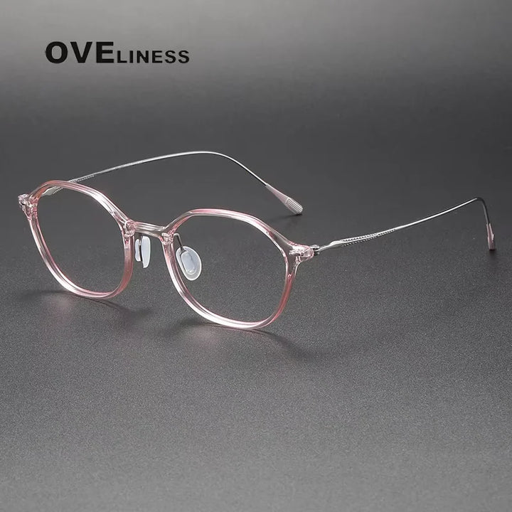 Oveliness Women's Full Rim Oval Square Titanium Acetate Eyeglasses 4651 Full Rim Oveliness pink silver  