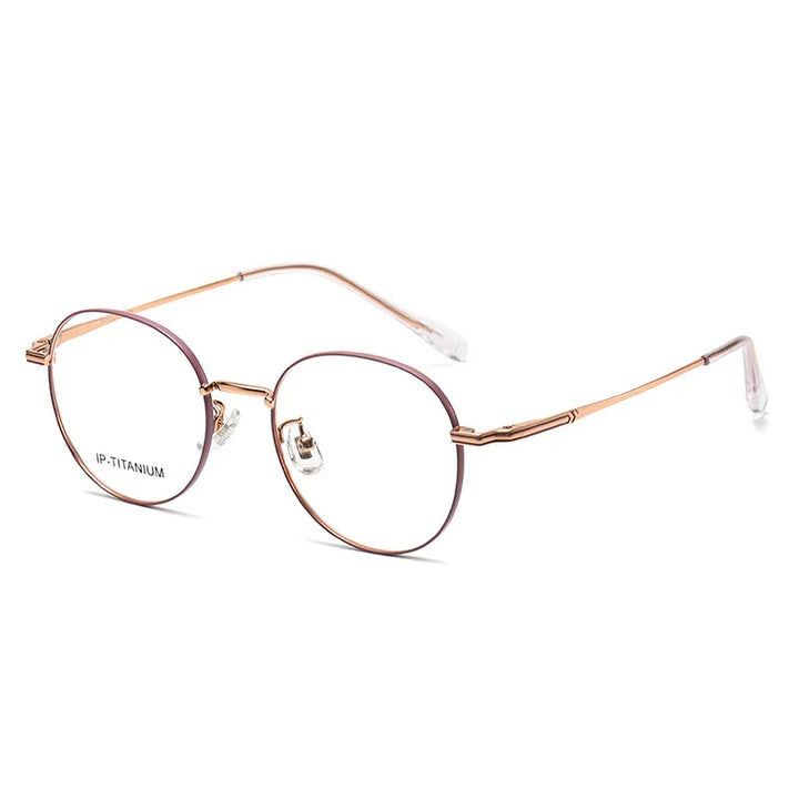 KatKani Unisex Full Rim Flat Top Round Titanium Eyeglasses 98587 Full Rim KatKani Eyeglasses Pink Rose Gold  