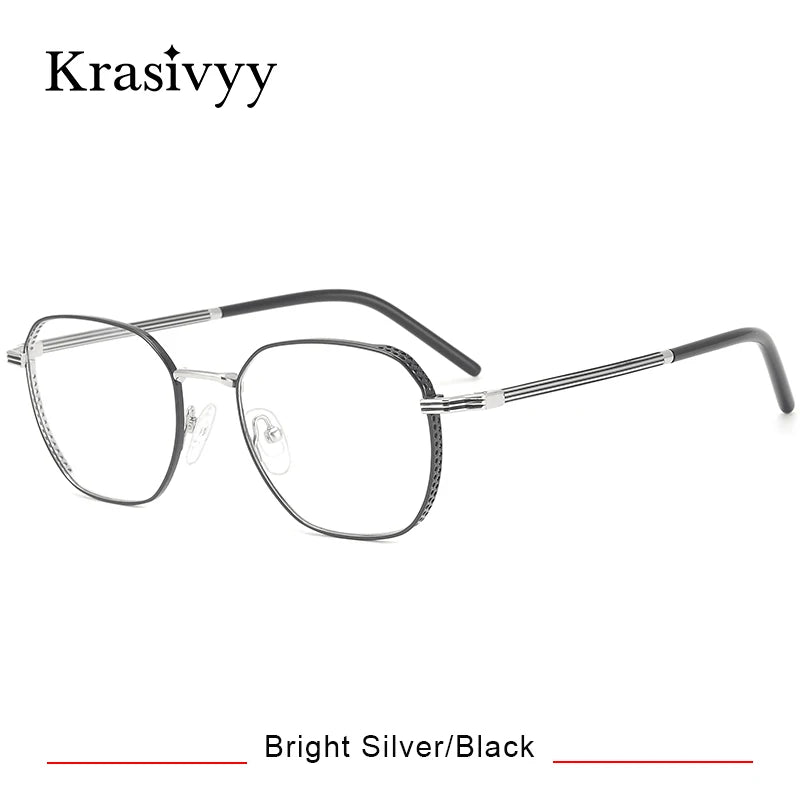 Krasivyy Women's Full Rim Flat Top Square Titanium Eyeglasses 16023 Full Rim Krasivyy Bright Silver Black