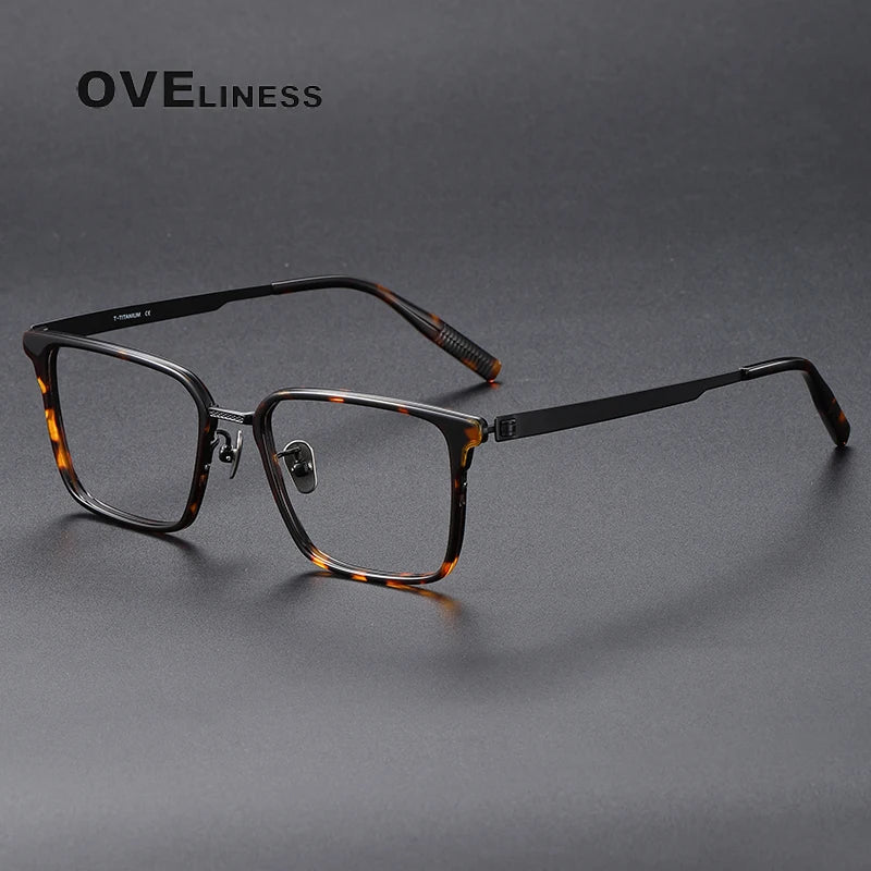 Oveliness Unisex Full Rim Square Screwless Acetate Titanium Eyeglasses 80986 Full Rim Oveliness tortoise black  