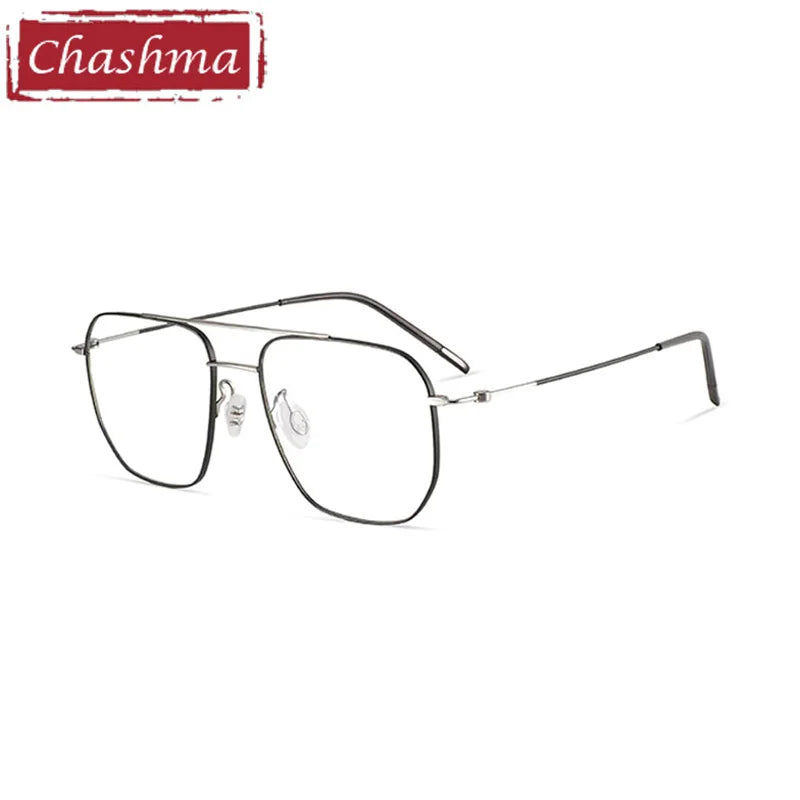 Chashma Ottica Men's Full Rim Square Double Bridge Titanium Eyeglasses 7248 Full Rim Chashma Ottica Dark Gray  