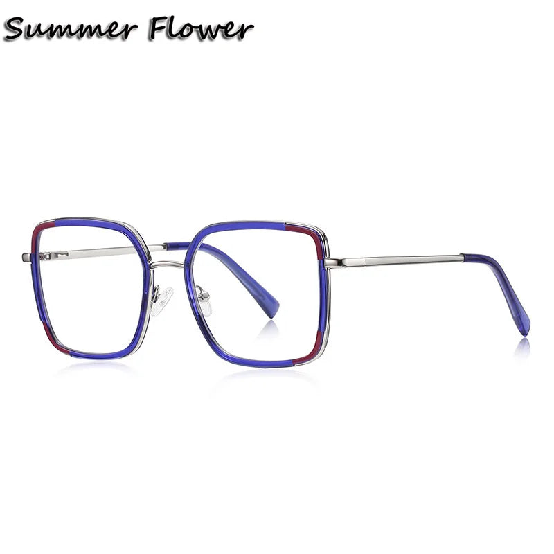 Summer Flower Women's Full Rim Square Tr 90 Titanium Eyeglasses 31354