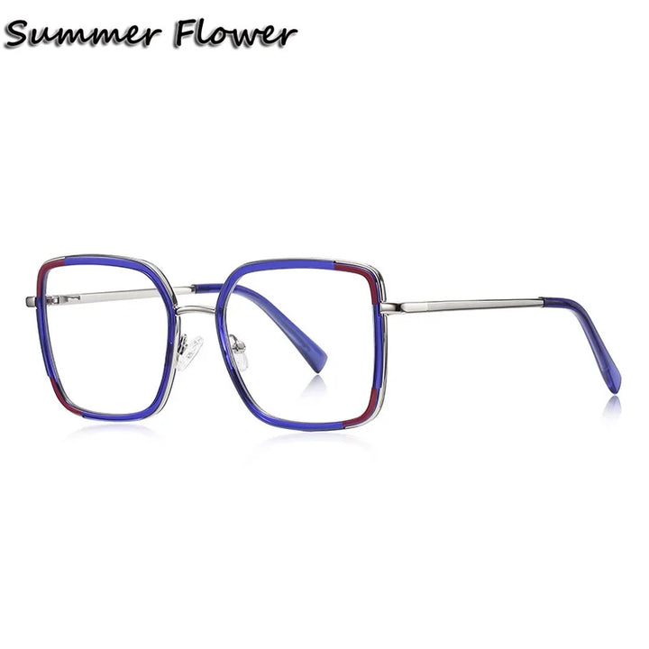 Summer Flower Women's Full Rim Square Tr 90 Titanium Eyeglasses 31354