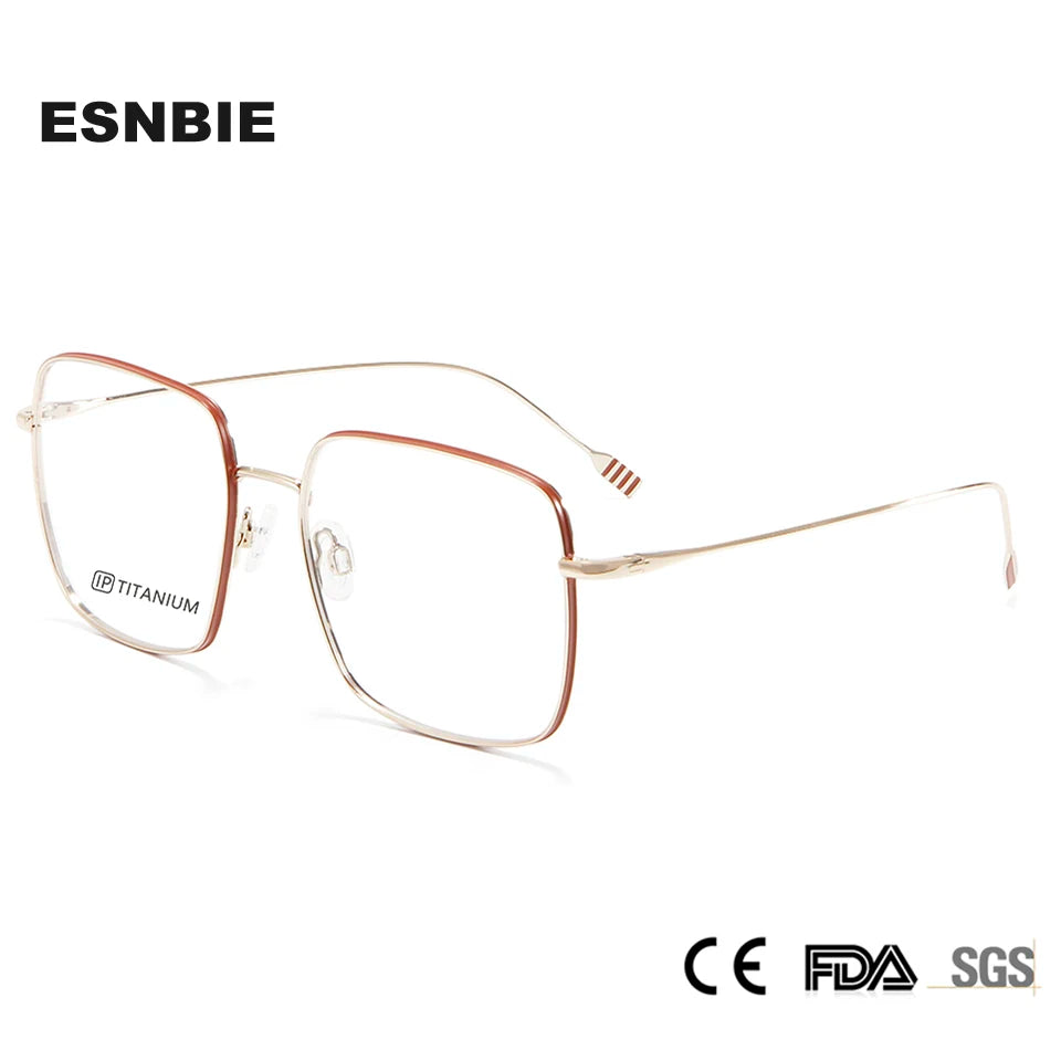 Esnbie Unisex Full Rim Big Square Titanium Eyeglasses 22025 Full Rim Esnbie   