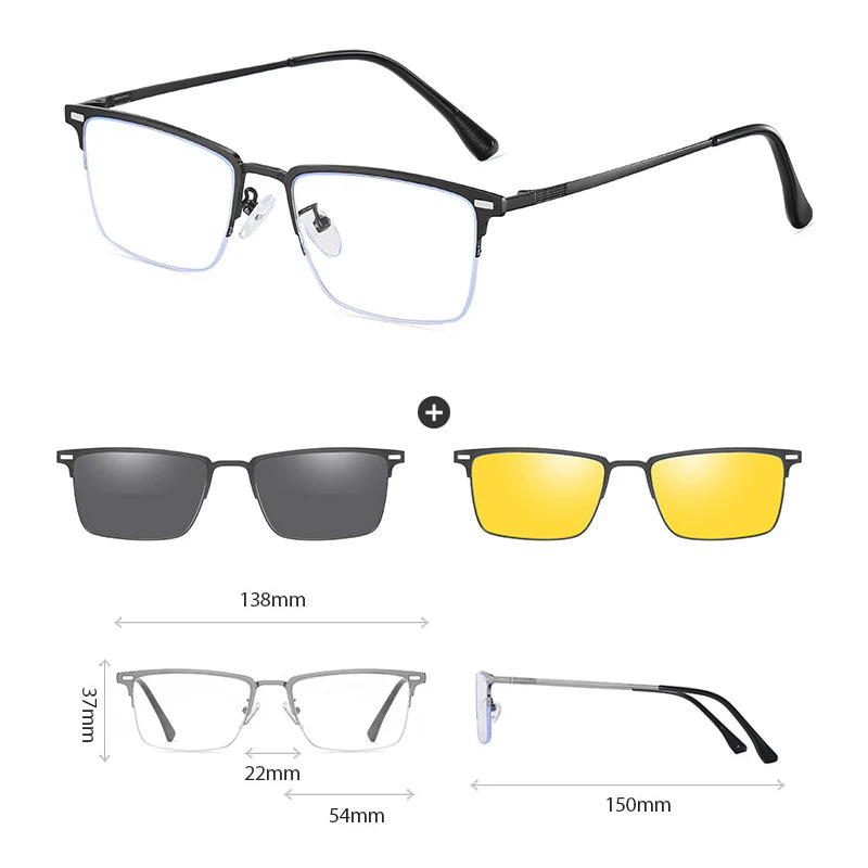 Hdcrafter Women's Full Rim Square Double Bridge Titanium Tr 90 Eyeglasses Clip On Sunglasses 414819