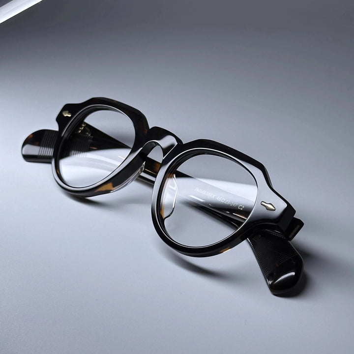 Black Mask Unisex Full Rim Flat Top Round Acetate Eyeglasses 23139
