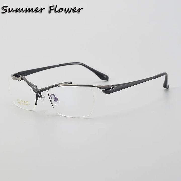 Summer Flower Unisex Semi Rim Square Brow Line Titanium Eyeglasses 86158 Semi Rim Summer Flower Dark Gun Gray