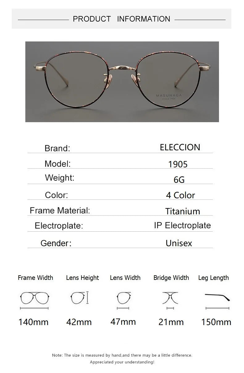 Eleccion Unisex Full Rim Round Oval Titanium Eyeglasses 41905 Full Rim Eleccion